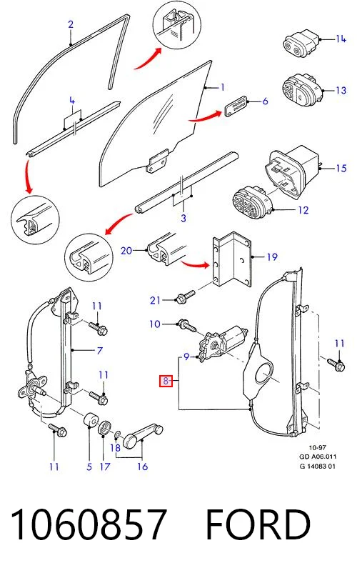 Do koszyka Mechanizm podnoszenia szyby drzwi przednich lewych Ford Mondeo I GBP