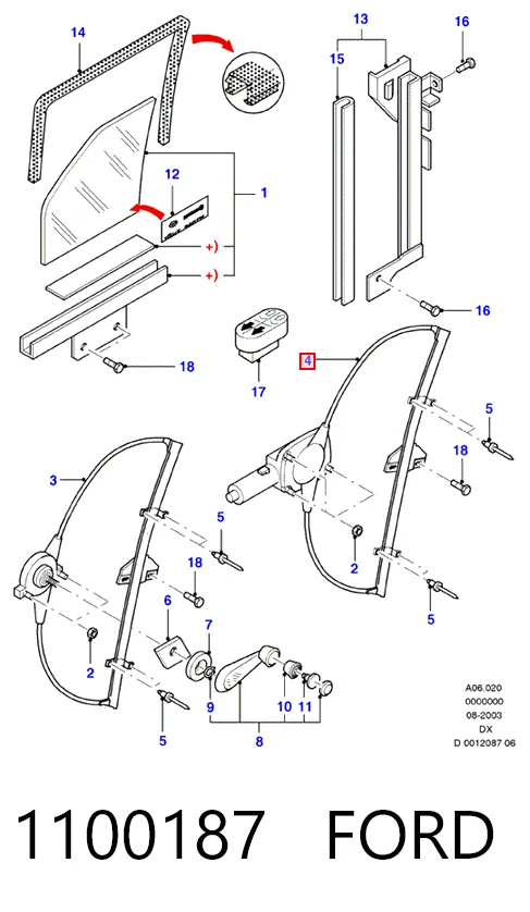 Mechanizm podnoszenia szyby drzwi przednich lewych Ford Fiesta Mk4 hatchback (JAS, JBS) (1996 - 2002) cena, od 60,15 USD