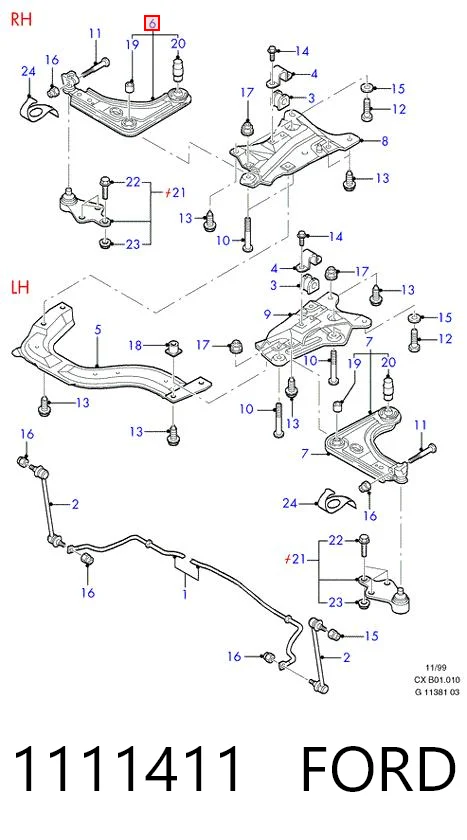 Wahacz zawieszenia przedniego dolny prawy Ford Fiesta Mk3