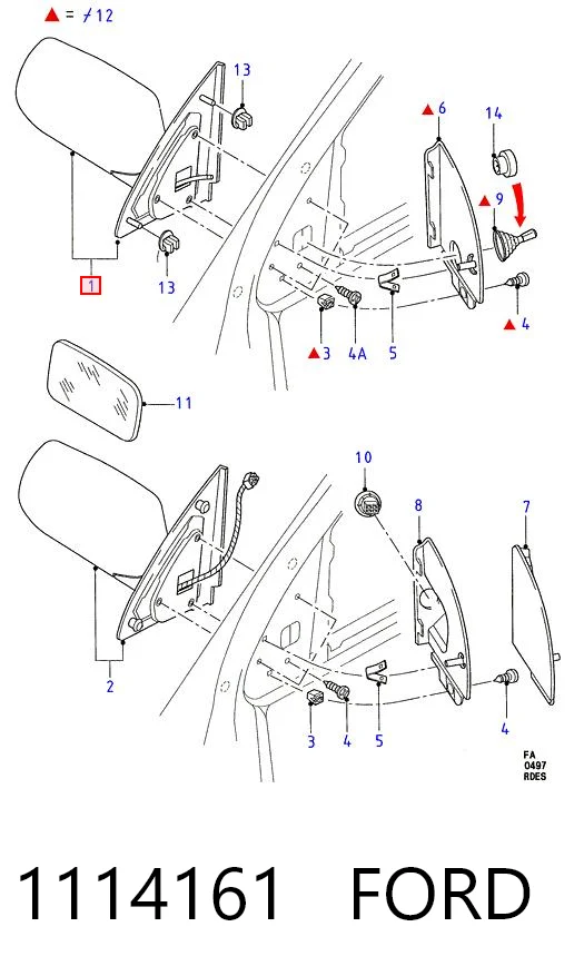 Lusterko wsteczne prawe Ford Escort VI hatchback (GAL) (1992 - 1995) cena, od 37,60 USD