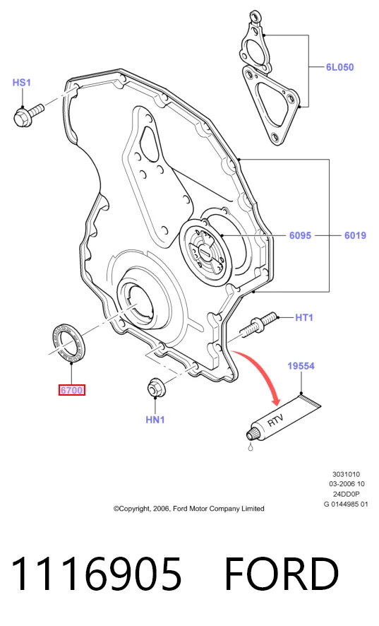 Uszczelniacz wału korbowego przedni do Ford Transit V V184/5