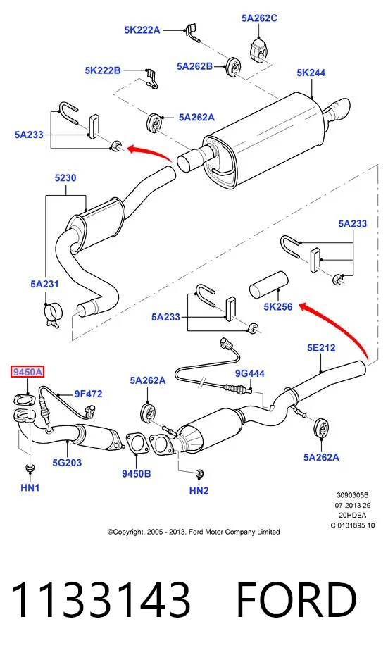 Uszczelka rury odbiornika tłumika do Mazda 6 GY