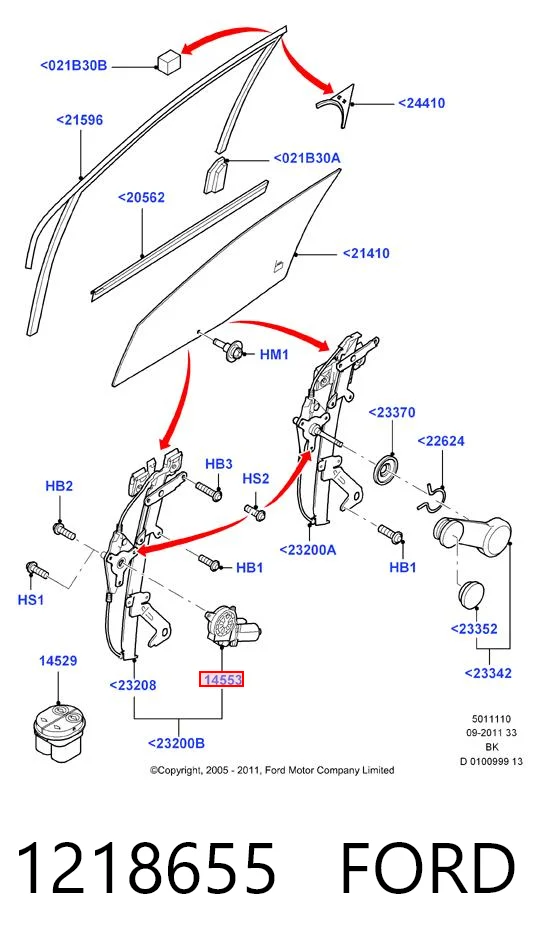 Mechanizm podnoszenia szyby drzwi przednich prawych do Ford Fiesta Mk5 JH, JD