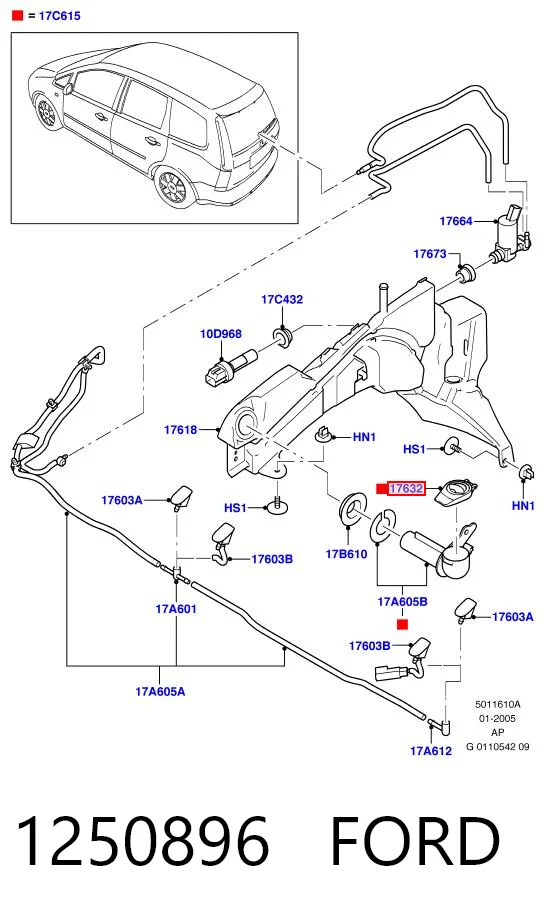 1250896 Ford Korek zbiornika spryskiwacza