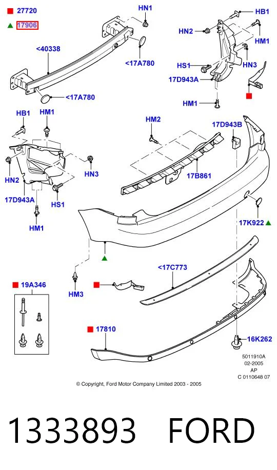 Zderzak tylny Ford C-Max minivan (DM2) (2003 - 2007) cena, od 155,67 USD