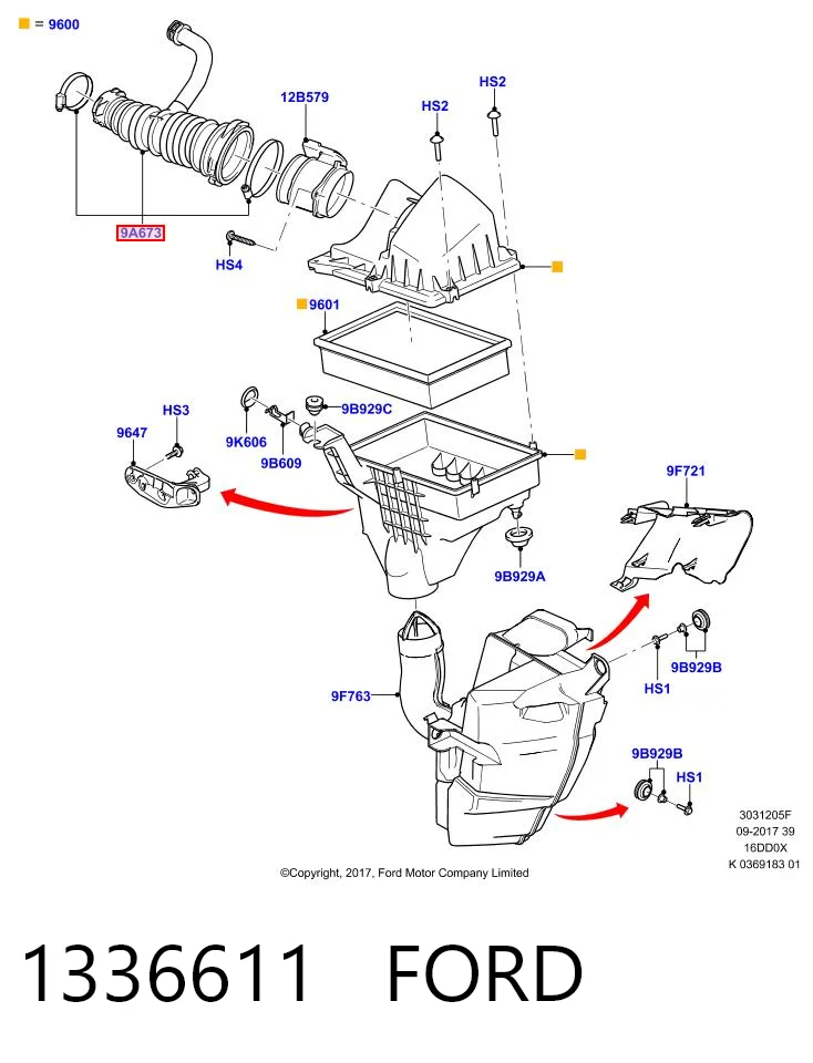 1336611 Ford Króciec powietrza, wylot filtra powietrznego