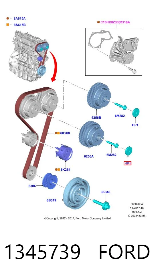 1345739 Ford Koło zębatewalcowe wałka rozrządu silnika