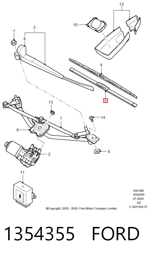 1354355 Ford Pióro wycieraczki szyby przedniej, zestaw (2 szt.)