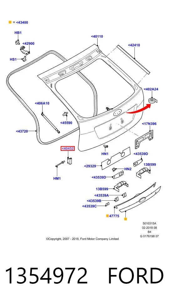 1354972 Ford Odbój klapy bagażnika (drzwi 3/5 tylnych)