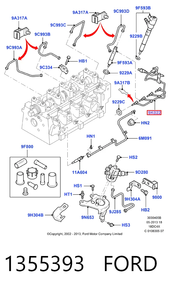 1355393 Ford Rurka paliwa, zwrotna od wtryskiwaczy
