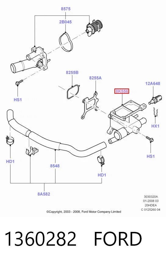 1360282 Ford Kołnierz układu chłodzenia (trójnik)