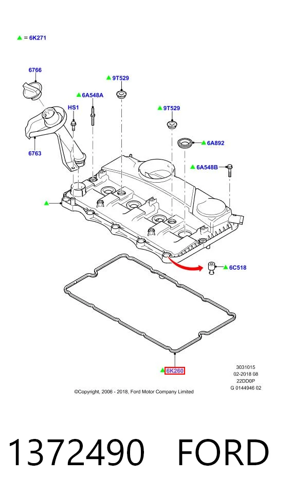 1372490 Ford Uszczelka pokrywy zaworowej silnika