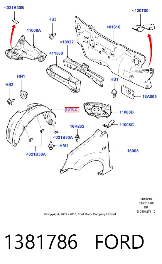 Nadkole błotnika przedniego prawe Ford Fiesta Mk5 hatchback (JH, JD) (2001 - 2008) cena, od 28,10 USD