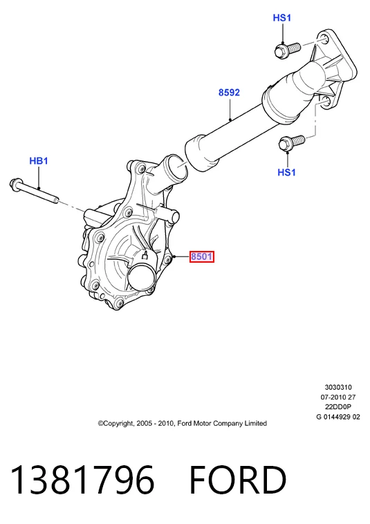 1381796 Ford Pompa chłodzenia wodą, w komplecie z obudową