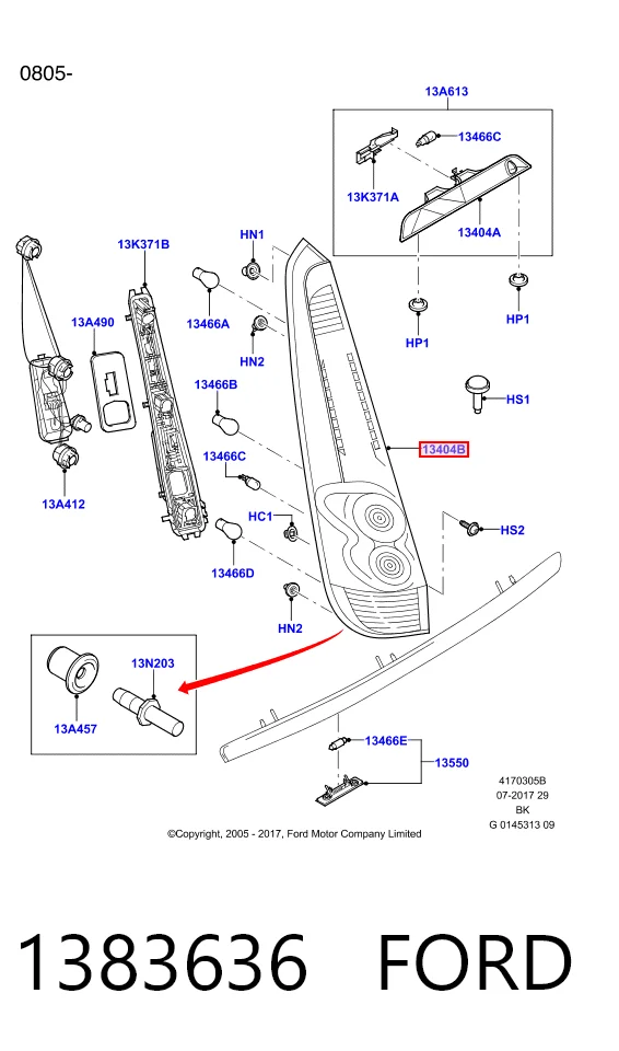 Lampa zespolona tylna prawa Ford Fiesta Mk5