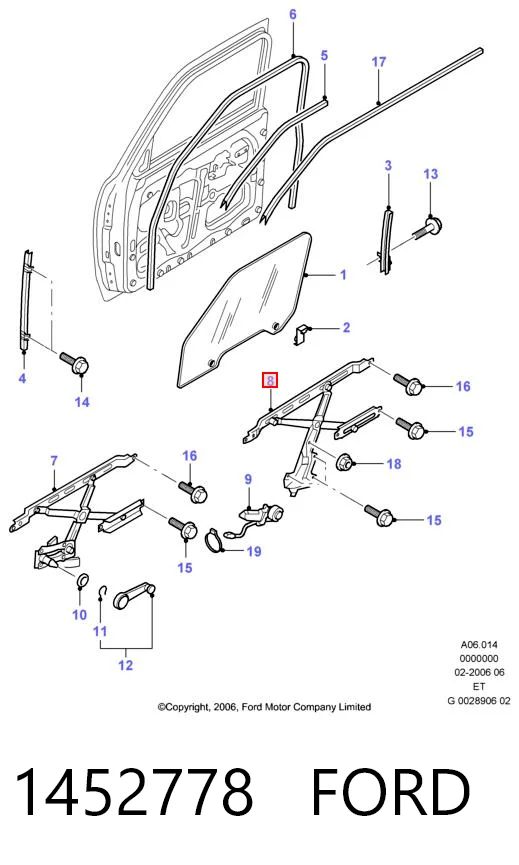 1452778 Ford Mechanizm podnoszenia szyby drzwi przednich prawych