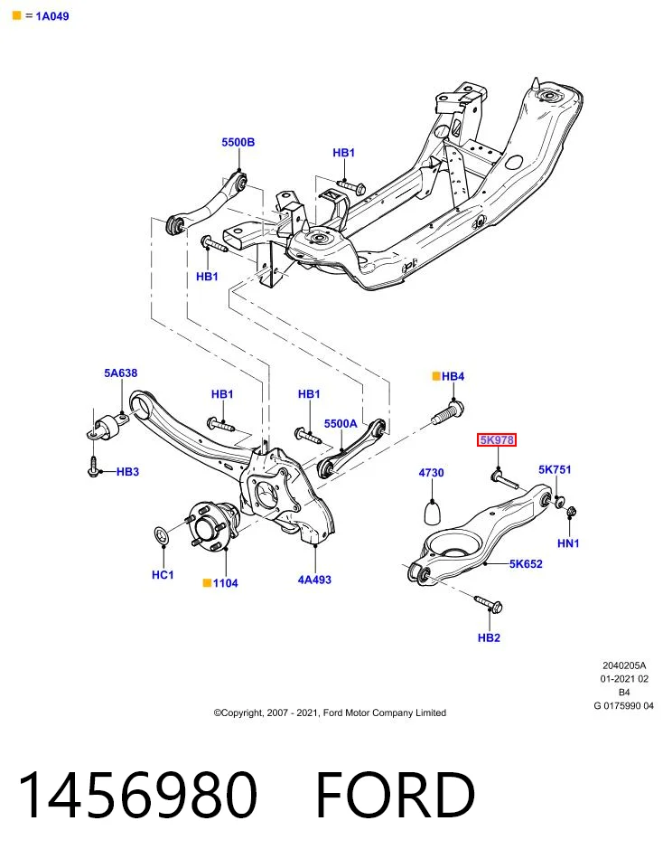 1456980 Ford Śruba mocowania wahacza tylnego dolnego wewnętrzna