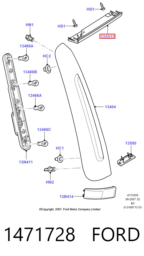 Lampa stop tylna dodatkowa Ford Focus II