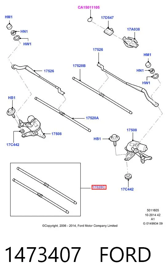 1473407 Ford Pióro wycieraczki szyby przedniej, zestaw (2 szt.)