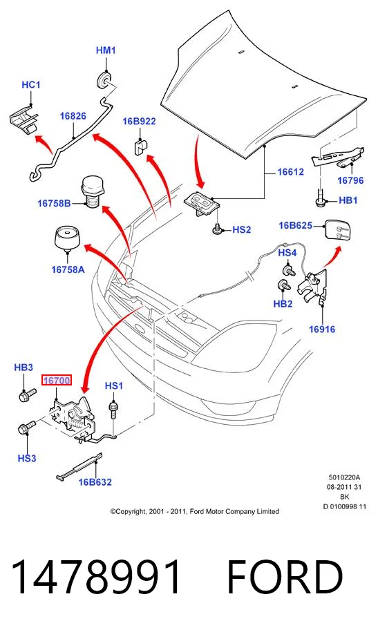 1478991 Ford Zamek maski