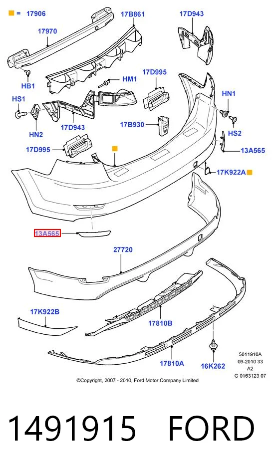 1491915 Ford Lampa odblaskowa zderzaka tylnego lewa