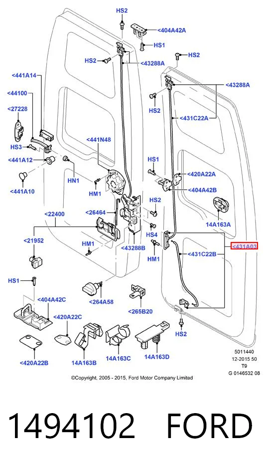 1494102 Ford Zamek drzwi tylnych lewych skrzydłowych