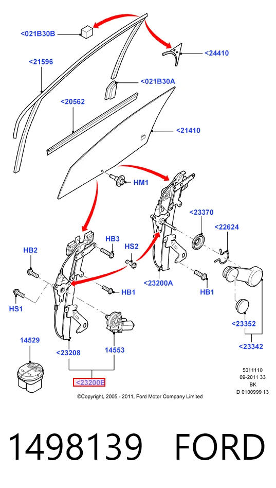 Mechanizm podnoszenia szyby drzwi przednich prawych Ford Fusion 
