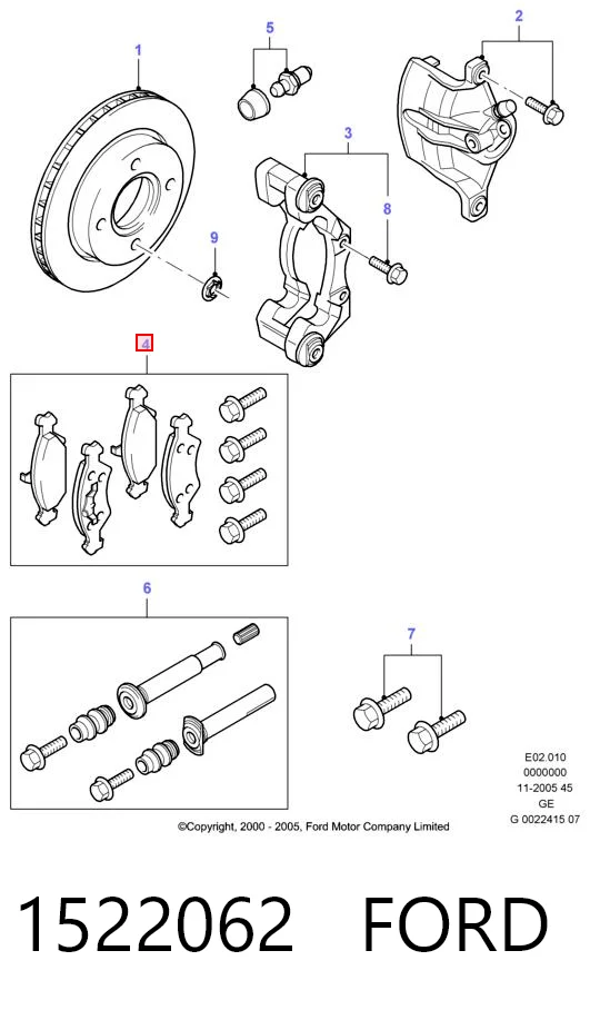 1522062 Ford Klocki hamulcowe przednie tarczowe