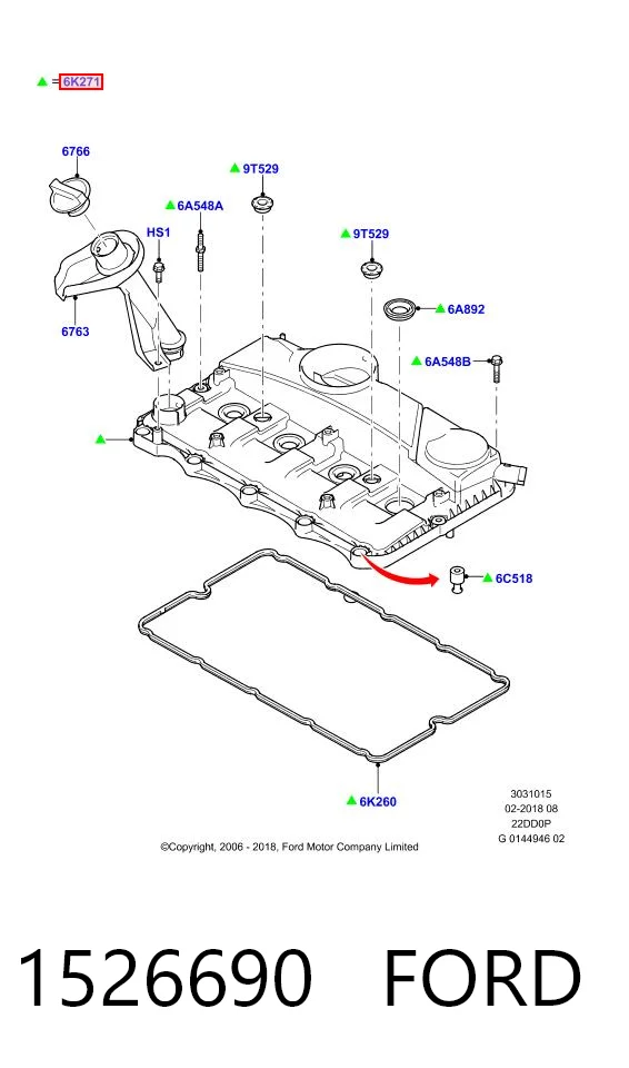 1526690 Ford Pokrywa zaworowa