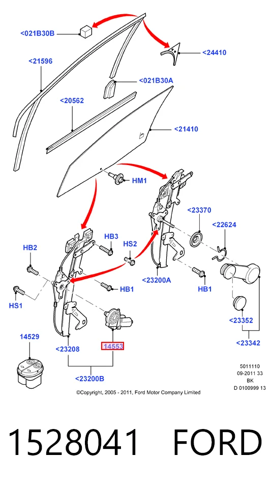 Mechanizm podnoszenia szyby drzwi przednich prawych Ford Fiesta Mk5 hatchback (JH, JD) (2001 - 2008) cena, od 46,48 USD
