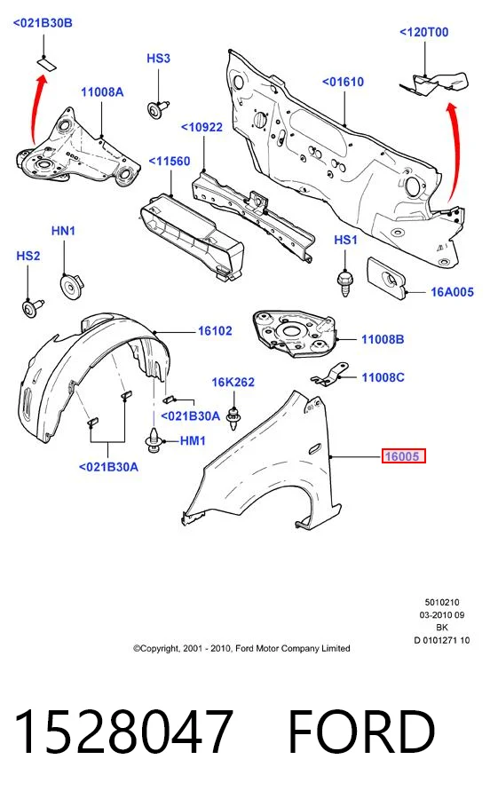 Błotnik przedni prawy Ford Fiesta Mk5 hatchback (JH, JD) (2001 - 2008) cena, od 72,18 USD