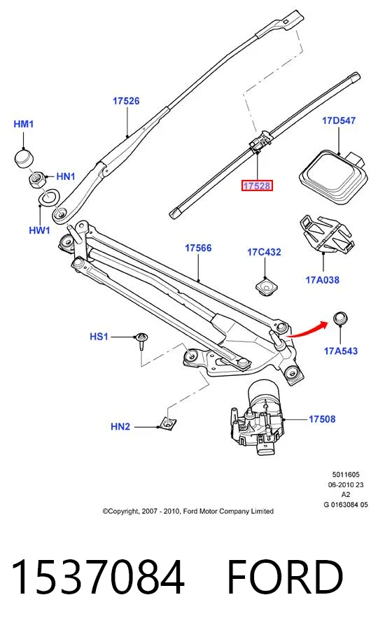 1537084 Ford Pióro wycieraczki szyby przedniej, zestaw (2 szt.)