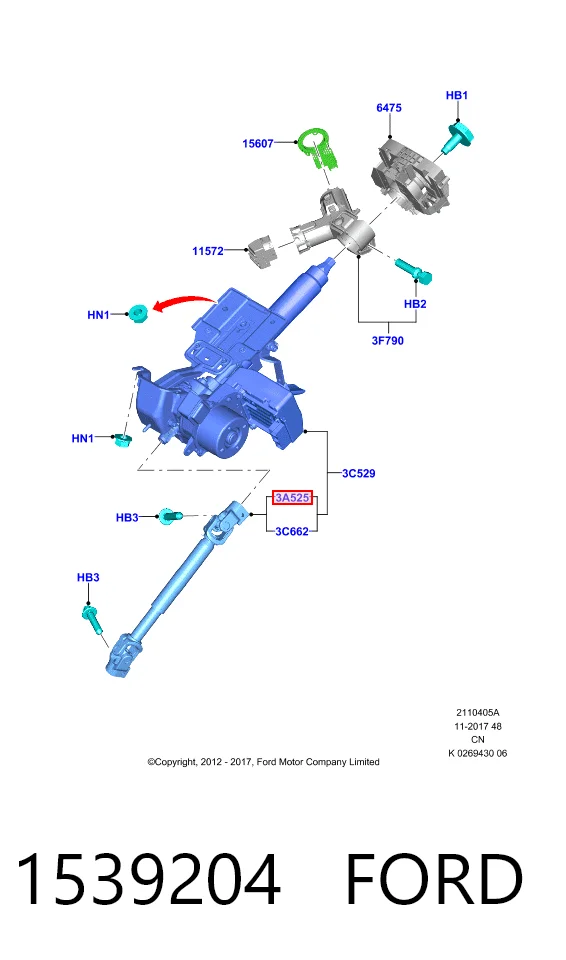 1539204 Ford Wał Cardana kolumny kierowniczej dolny