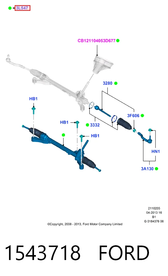 1543718 Ford Listwa kierownicza (maglownica)