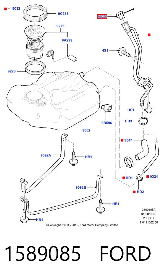 1589085 Ford Korek wlewu paliwa