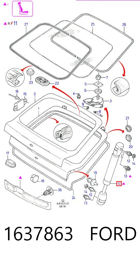 Do koszyka Amortyzator klapy bagażnika (3/5 drzwi-tylnych) Ford Sierra I GBC