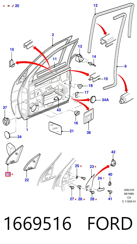 Lusterko wsteczne prawe Ford Fiesta Mk3 hatchback (GFJ) (1989 - 1995) cena, od 44,69 USD