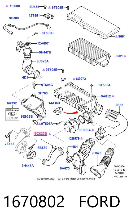 1670802 Ford Króciec powietrza, przepływomierz