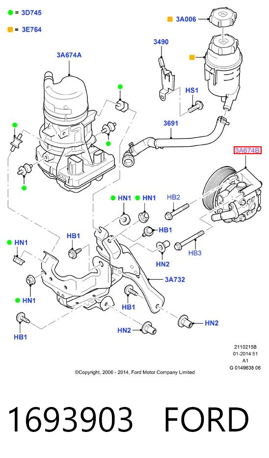 1693903 Ford Pompa wspomagania hydraulicznego kierownicy