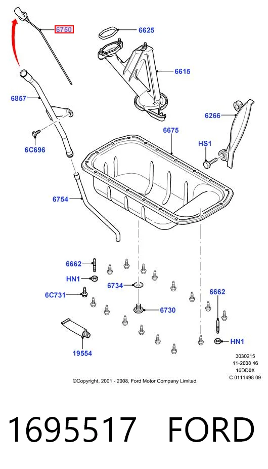 1695517 Ford Bagnet poziomu oleju w silniku