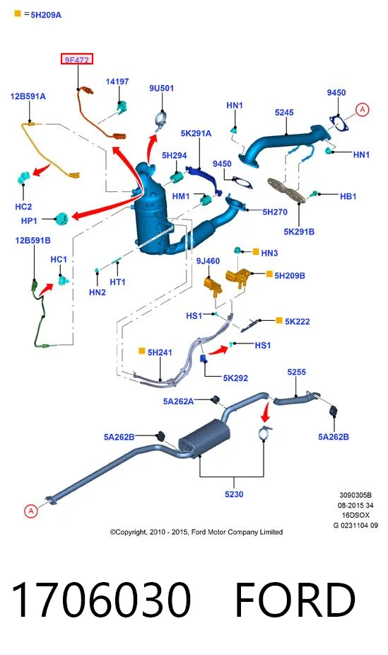 9687160780 Ford Sonda lambda czujnik tlenu przed katalizatorem