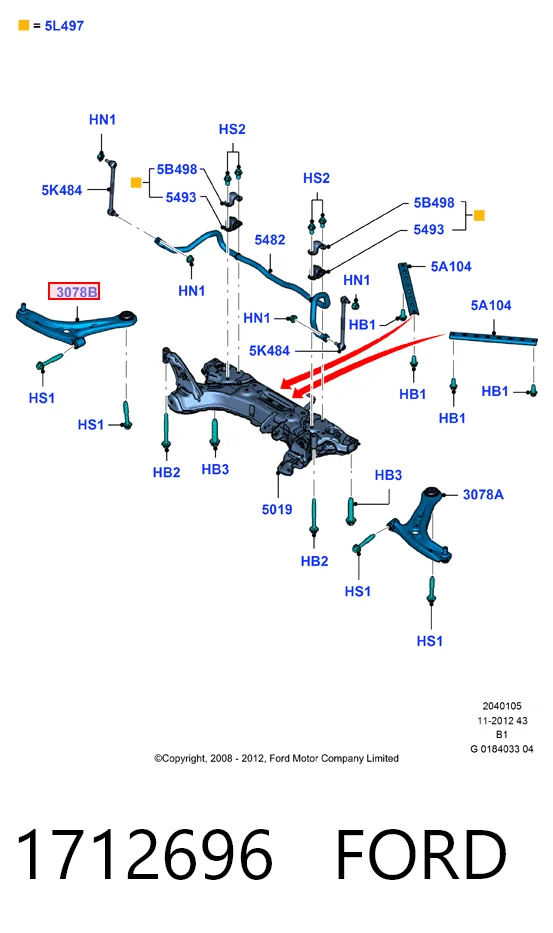1712696 Ford Wahacz zawieszenia przedniego dolny prawy