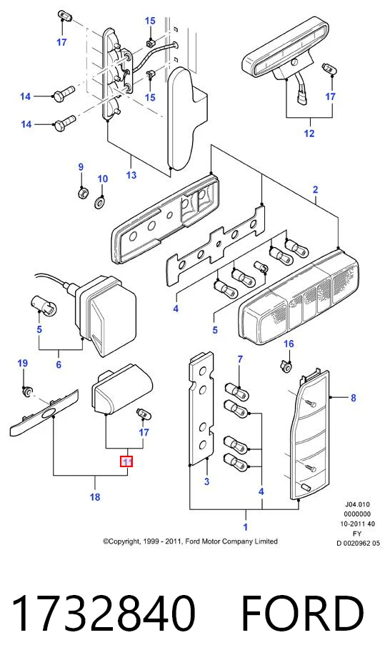 1732840 Ford Lampa oświetlenia tylnej tablicy rejestracyjnej