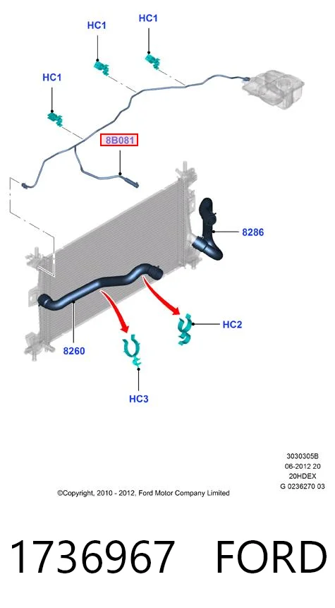 1736967 Ford Przewód zbiornika wyrównawczego dolny