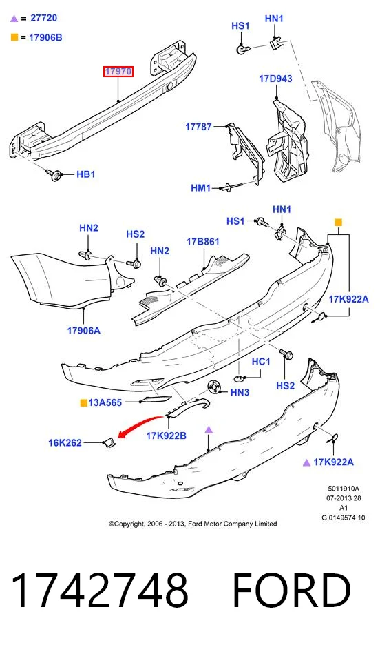 1742748 Ford Wzmocnienie zderzaka tylnego