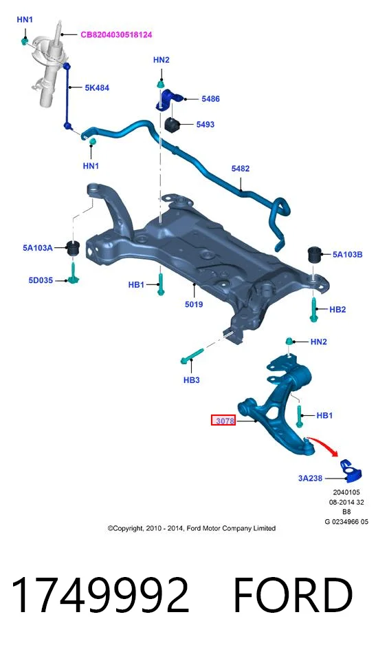 1749992 Ford Wahacz zawieszenia przedniego dolny lewy