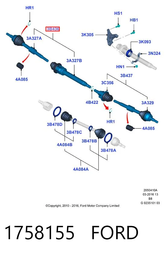 1758155 Ford Półoś napędowa przednia prawa