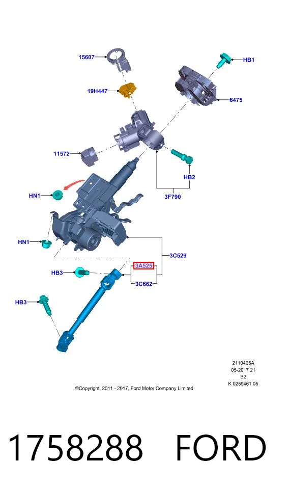 1758288 Ford Wał Cardana kolumny kierowniczej dolny