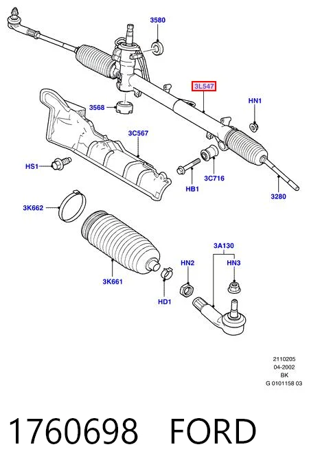 1760698 Ford Listwa kierownicza (maglownica)