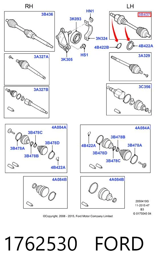 1762530 Ford Półoś napędowa przednia lewa